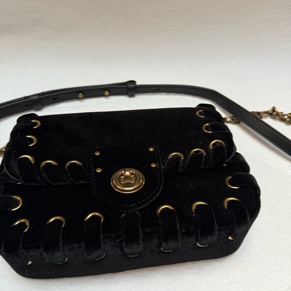 Lauren Ralph Lauren Millbrook Black Velvet Crossbody with Gold Accents - Picture 2 of 14